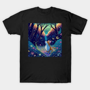 Corgi in a Magical Forest Surrounded by Butterflies T-Shirt